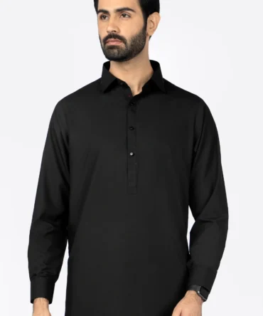 GulAhmed black unstitched men’s suit – premium cotton fabric for traditional Pakistani shalwar kameez.