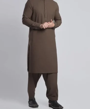 GulAhmed brown unstitched men’s suit – premium cotton fabric for traditional shalwar kameez tailoring.