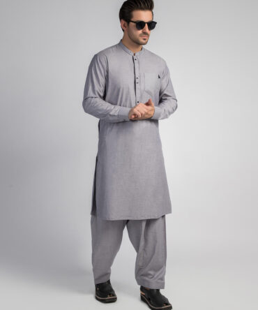 GulAhmed grey unstitched men’s suit – premium cotton fabric for traditional shalwar kameez tailoring.